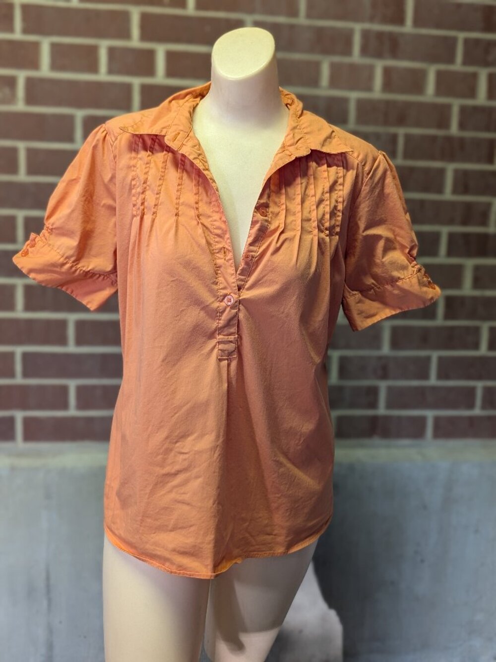 Antilia Femme Popover Blouse Women's L Peach Cotton Pintuck Office Siren Y2K